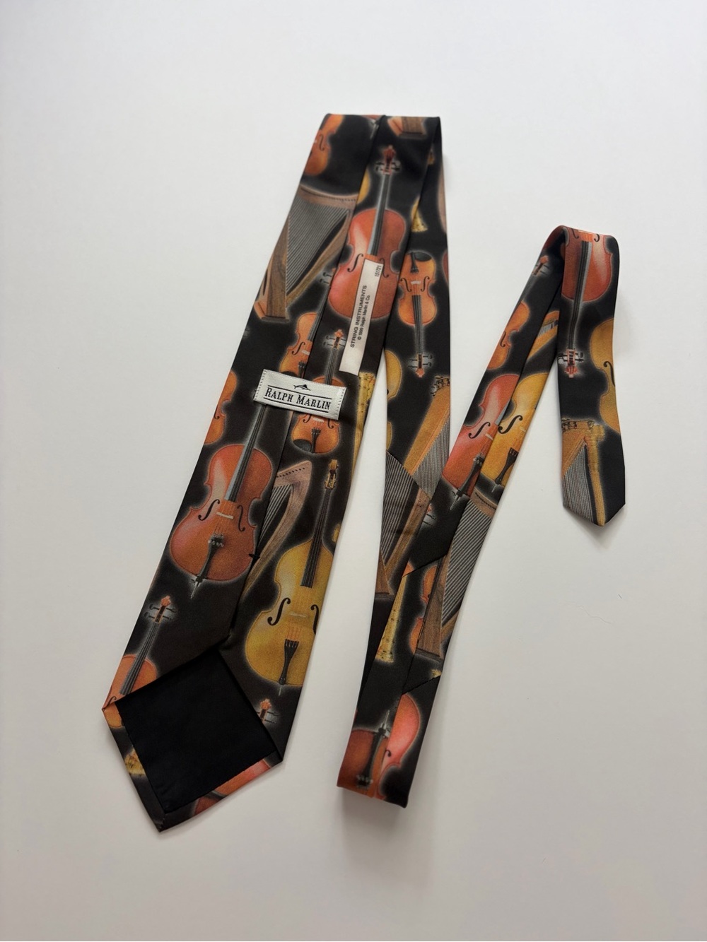 Black Musical Instrument Pattern Men's Tie Ralph Marlin - Picture 3 of 4